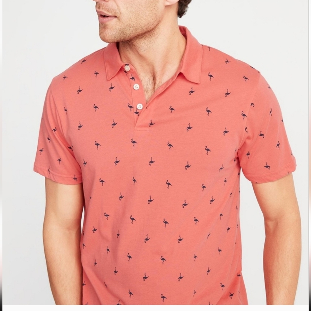 Old Navy Men's Pink Soft-washed palm tree Printed Jersey Polo NWT